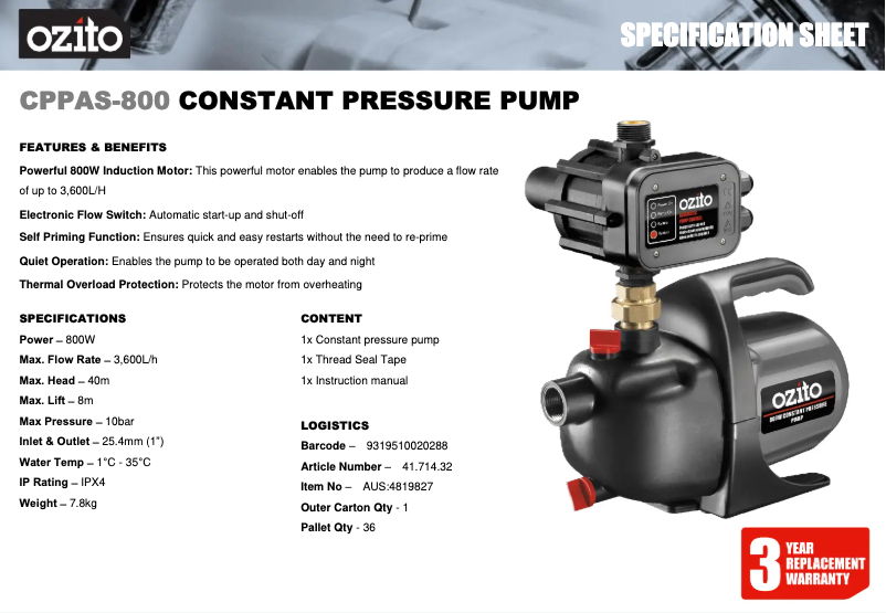 Página nº 1 - Ficha técnica Ozito CPPAS-800