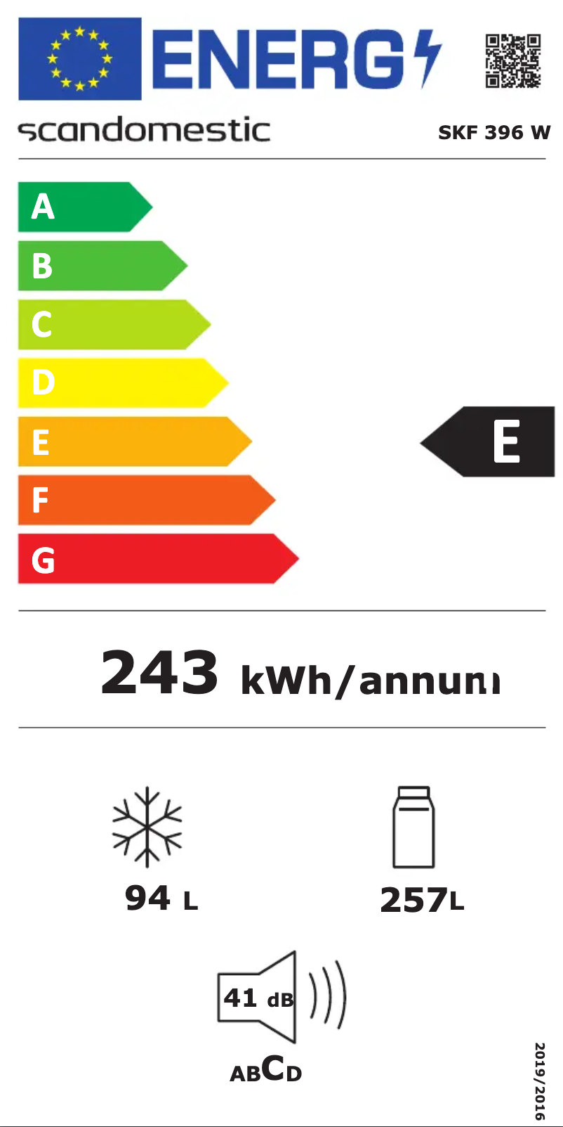Página 1 del manual Etiqueta energética Scandomestic SKF 396 W