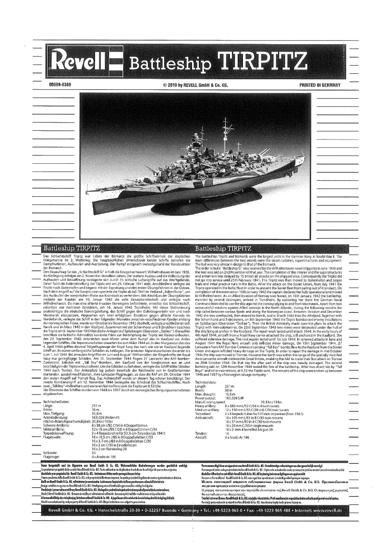 Imagen de la primera página del manual del dispositivo Tirpitz
