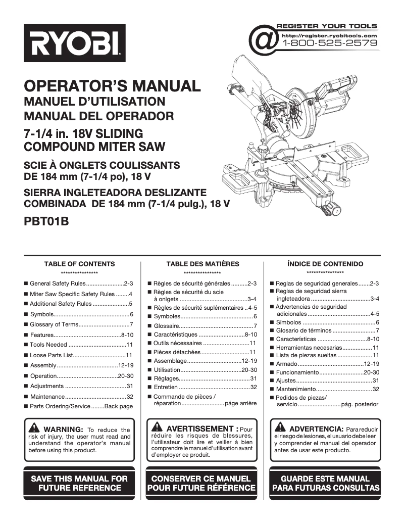 Página 1 del manual Manual de usuario RYOBI PBT01B