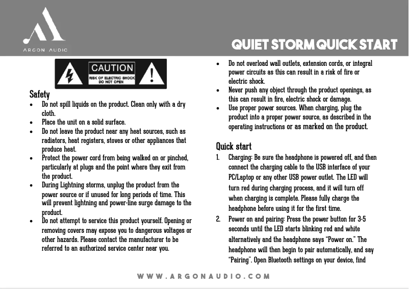 Imagen de la primera página del manual del dispositivo Quiet Storm