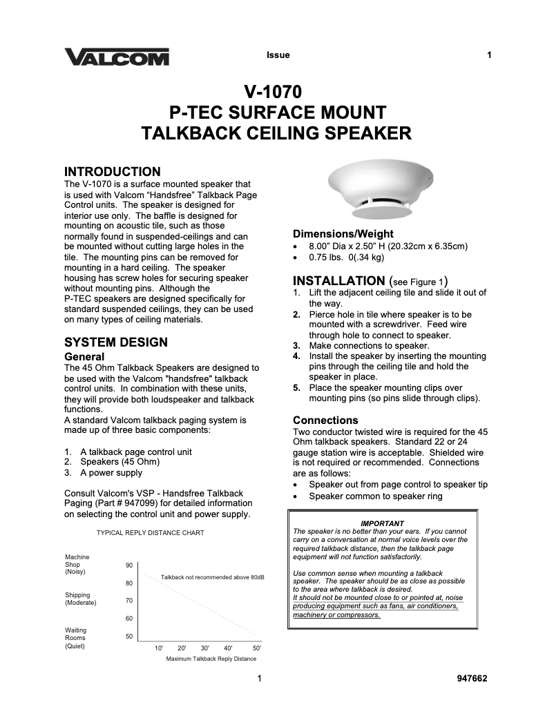 Imagen de la primera página del manual del dispositivo V-1070