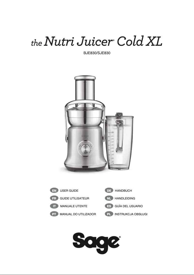 Página 1 del manual Manual de usuario Sage The Nutri Juicer Cold XL SJE830