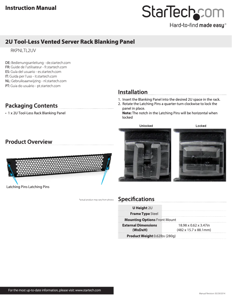 Página 1 del manual Manual de usuario StarTech.com RKPNLTL2UV