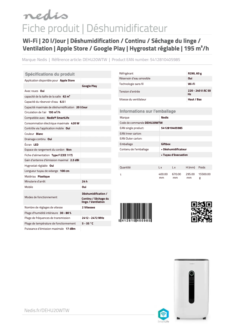 Imagen de la primera página del manual del dispositivo DEHU20WTW