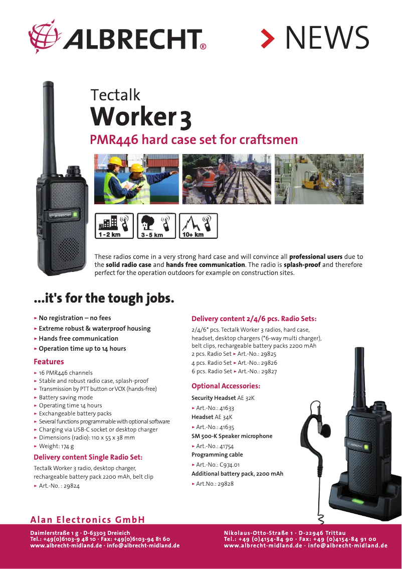 Página 1 del manual Ficha técnica Albrecht Tectalk Worker 3