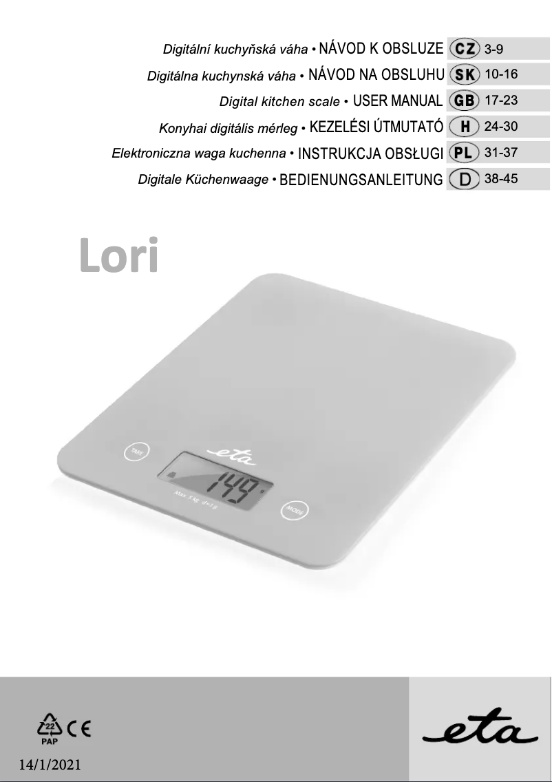 Imagen de la primera página del manual del dispositivo Lori 2777