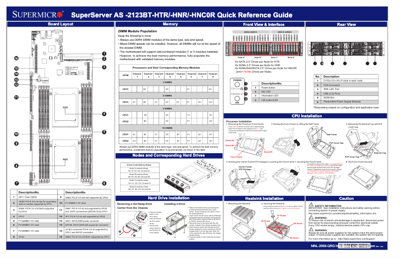 Imagen de la primera página del manual del dispositivo A+ Server 2123BT-HTR