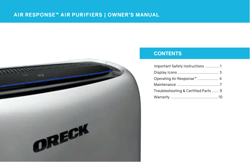 Imagen de la primera página del manual del dispositivo Air Response WK16000