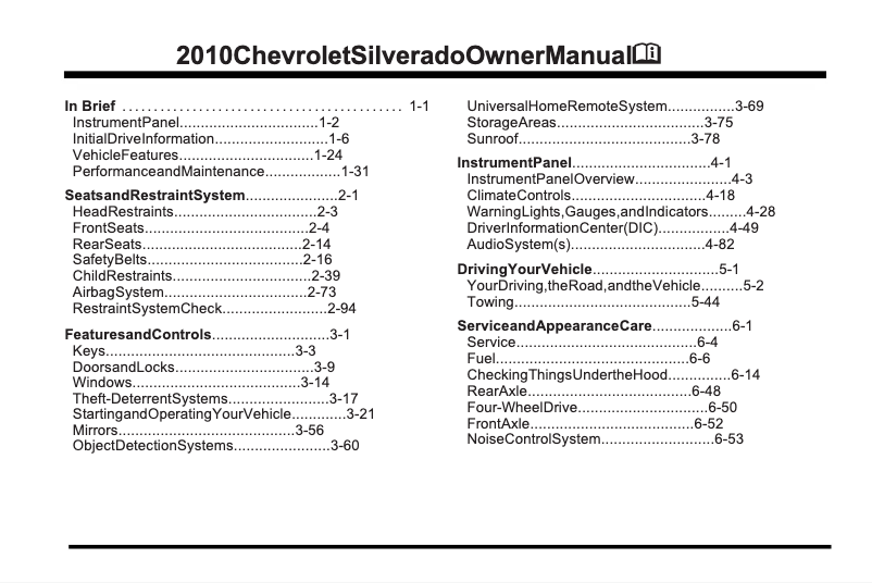 Página 1 del manual Manual de usuario Chevrolet Silverado 2500HD (2010)