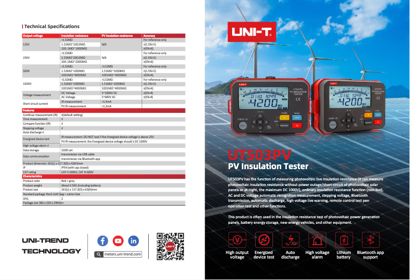 Página 1 del manual Ficha técnica Uni-T UT503PV