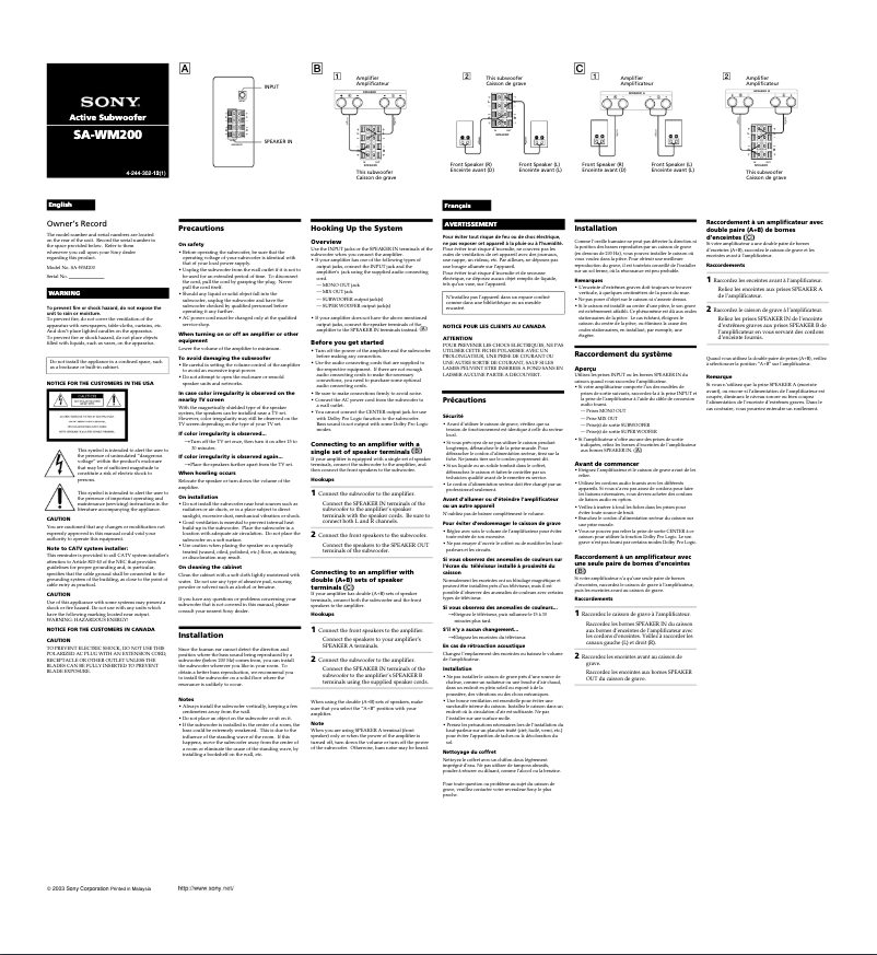 Página nº 1 - Manual de usuario Sony SA-WM200