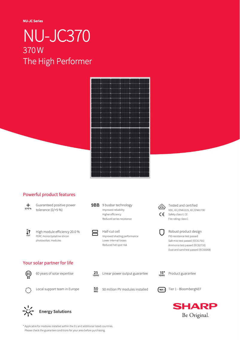Página 1 del manual Ficha técnica Sharp NUJC370