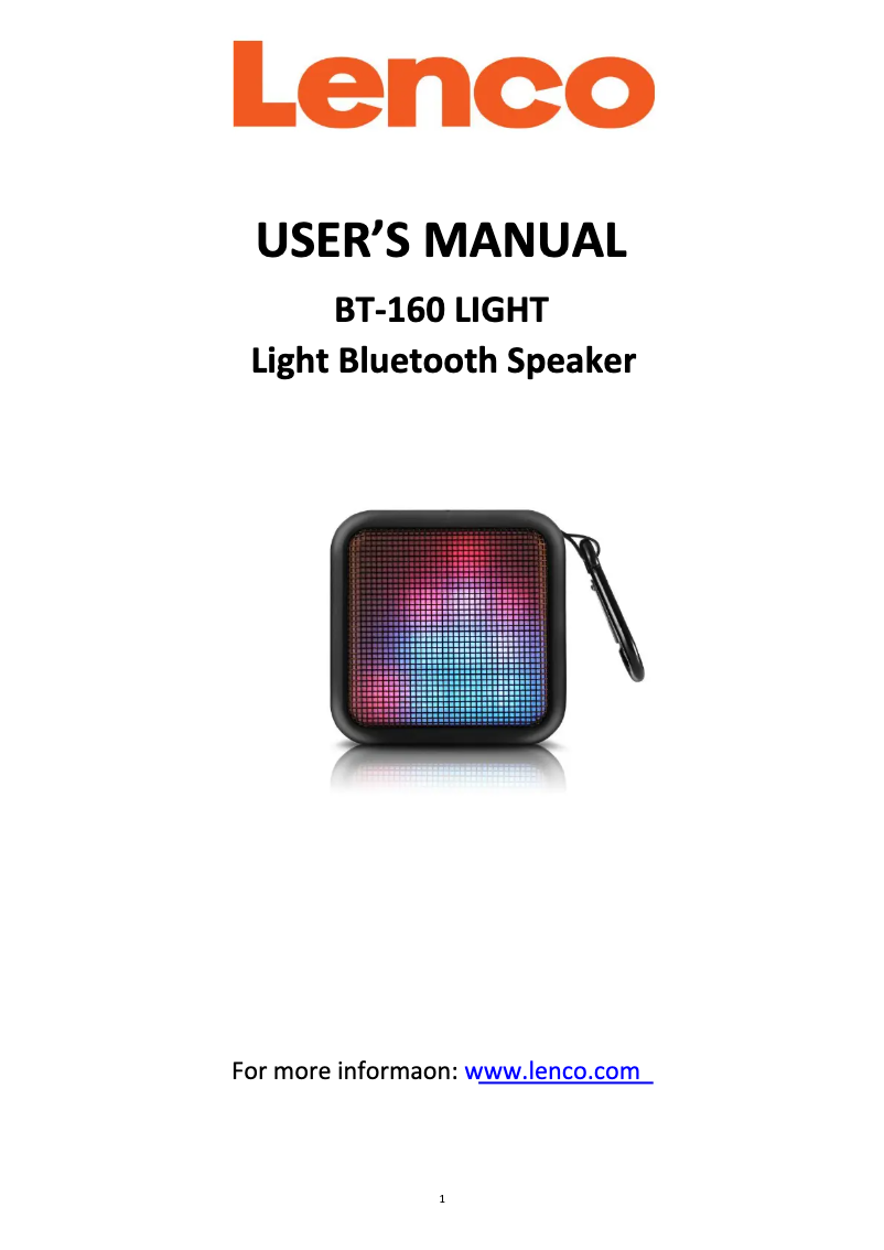 Imagen de la primera página del manual del dispositivo BT-160 Light