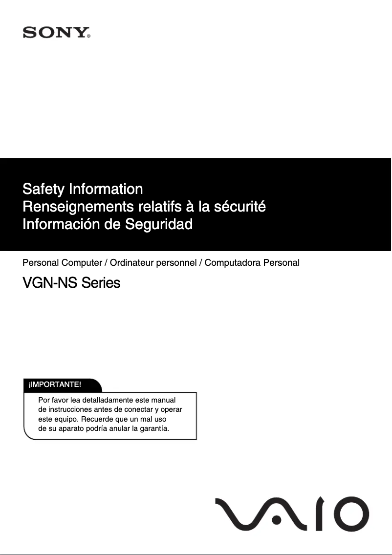 Página nº 1 - Instrucciones de seguridad Sony Vaio VGN-NS330J