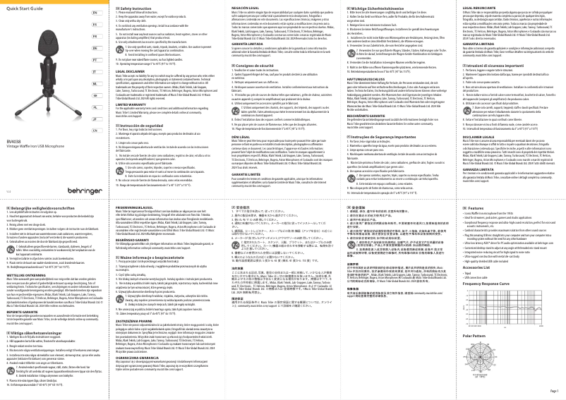 Página 1 del manual Guía de inicio rápido Behringer BV4038