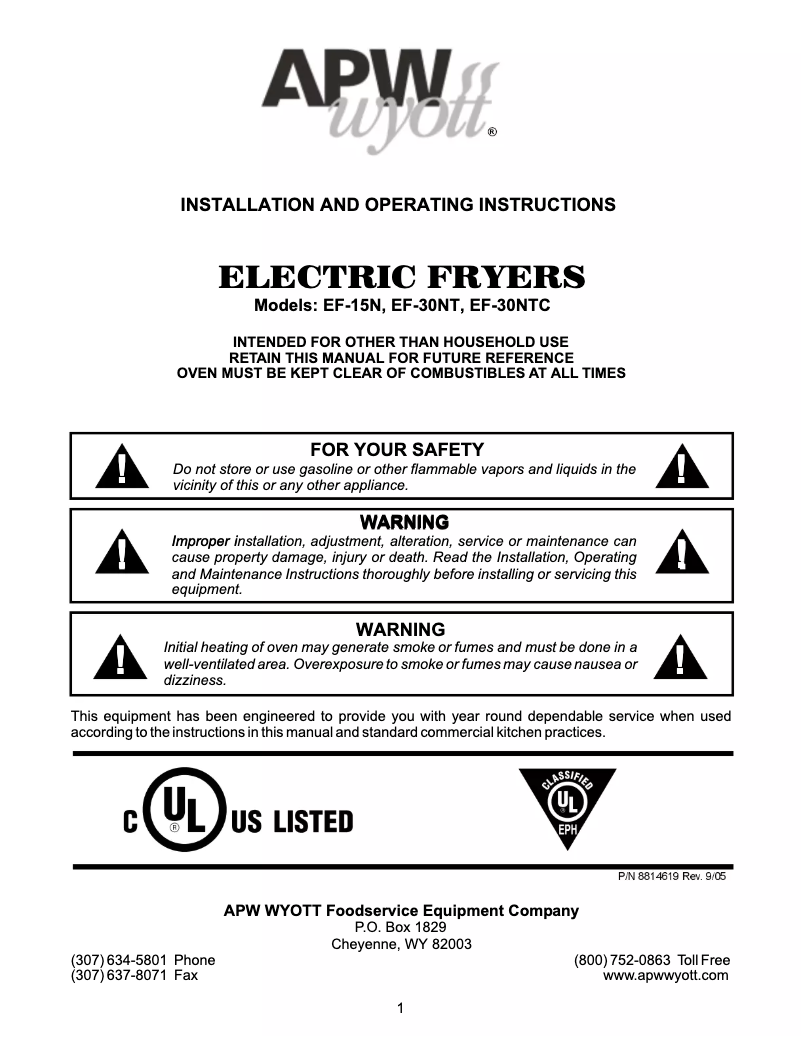 Página 1 del manual Manual de usuario APW Wyott EF-15iN