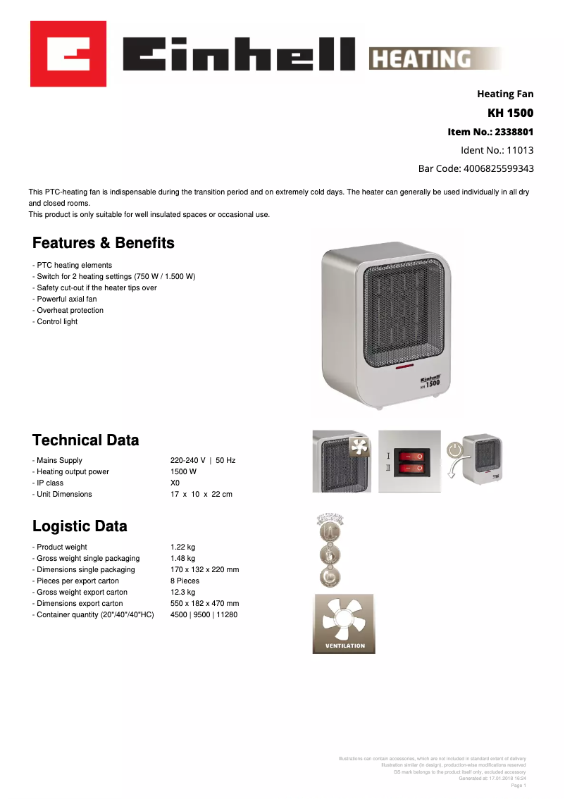 Página 1 del manual Ficha técnica Einhell KH 1500