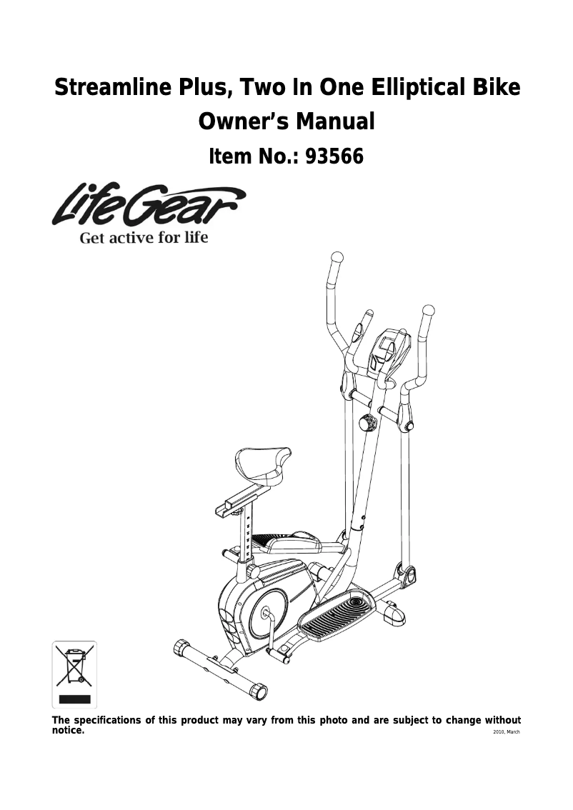 Página 1 del manual Manual de usuario Life Gear Streamline Plus 93566