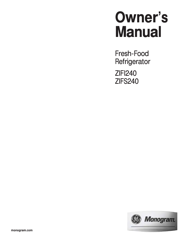 Página 1 del manual Manual de uso y mantenimiento GE ZIFI240PLII