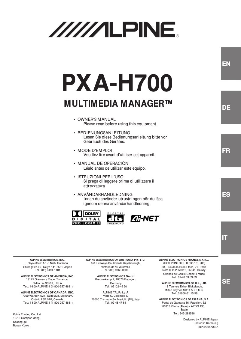 Imagen de la primera página del manual del dispositivo PXA-H700