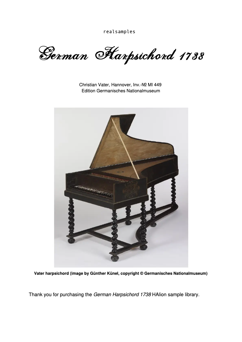 Página 1 del manual Manual de usuario Steinberg German Harpsichord 1738