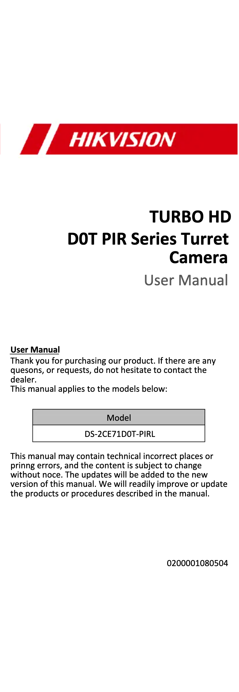 Imagen de la primera página del manual del dispositivo DS-2CE71D0T-PIRL