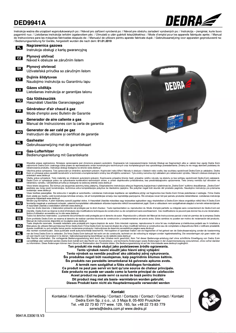 Imagen de la primera página del manual del dispositivo DED9941A