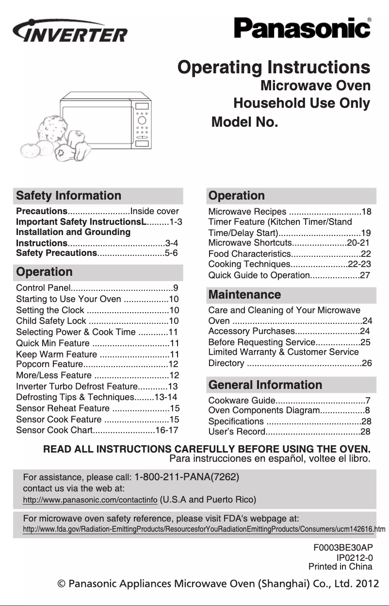 Página 1 del manual Manual de usuario Panasonic Inverter NN-SD972