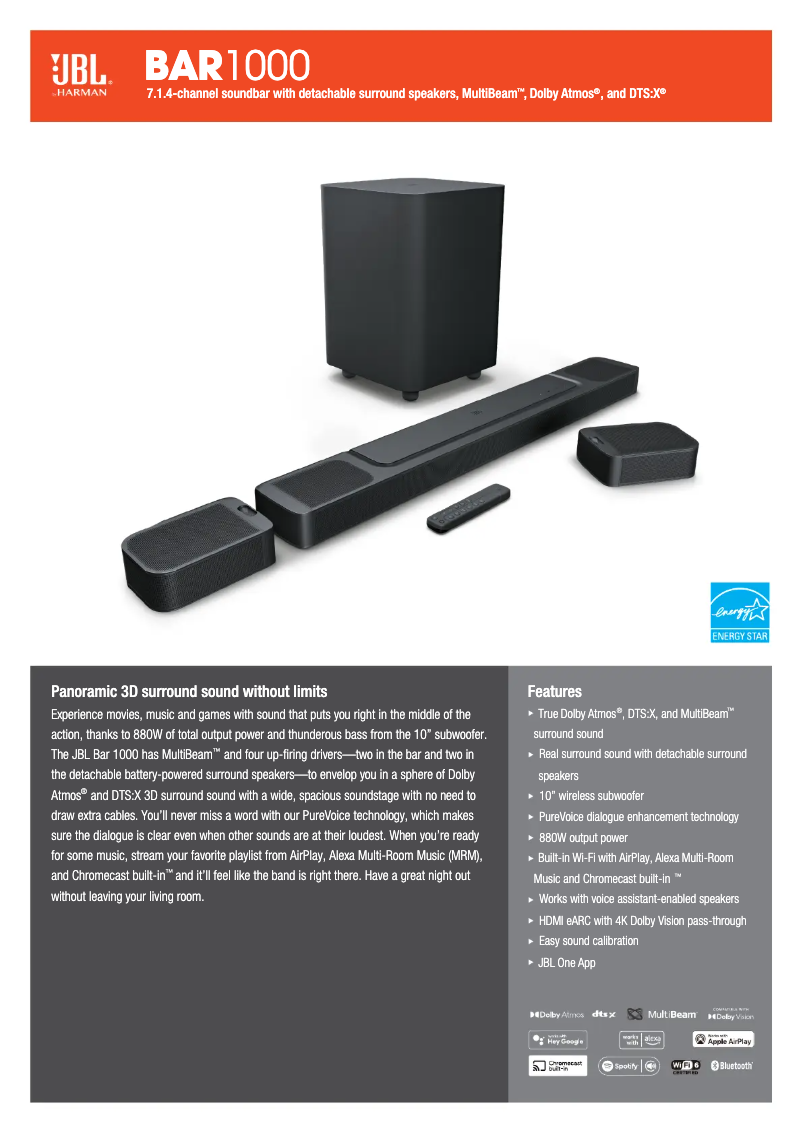 Página 1 del manual Ficha técnica JBL Bar 1000