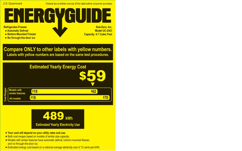 Página 1 del manual Etiqueta energética Sub-Zero UC-24CI