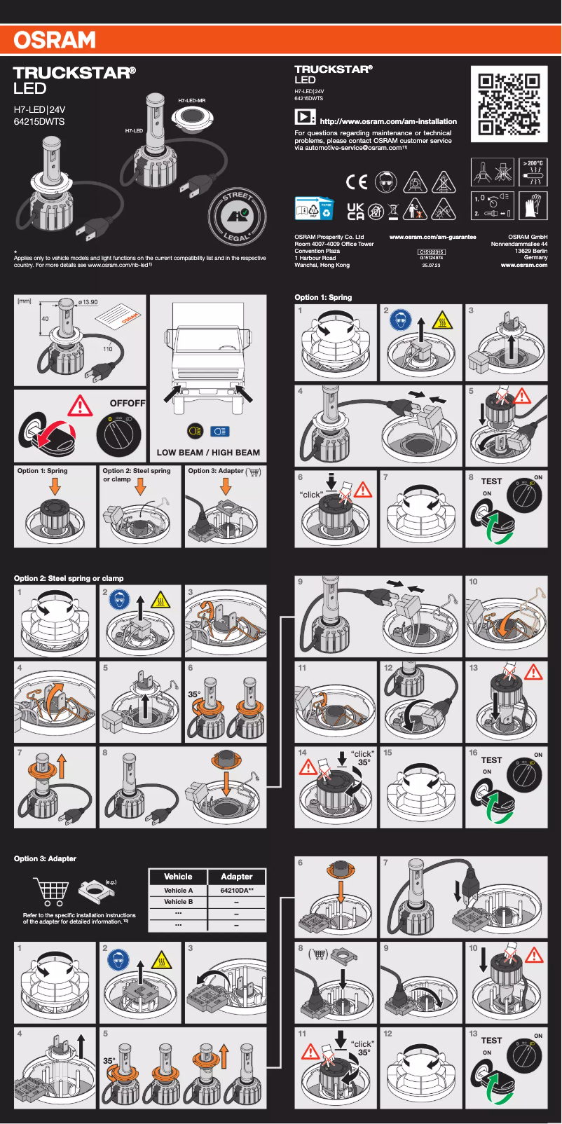 Página 1 del manual Instrucciones / montaje Osram TRUCKSTAR LED H7-LED