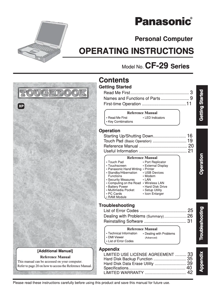 Imagen de la primera página del manual del dispositivo Toughbook CF-29K