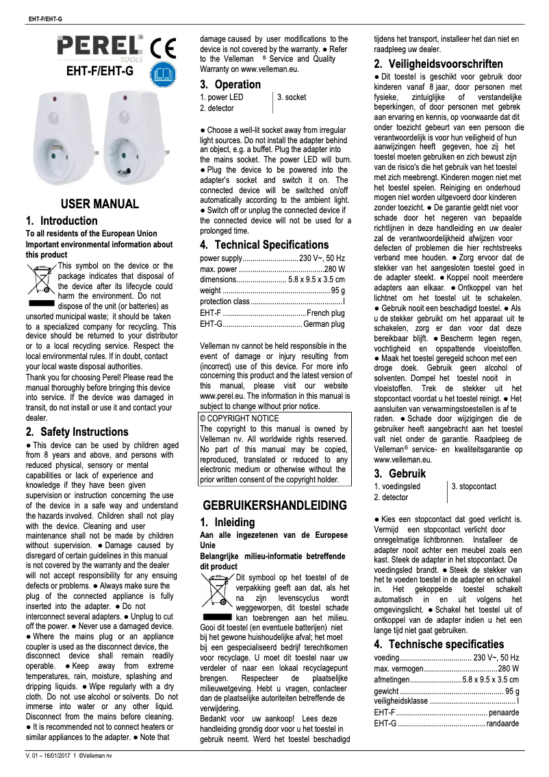 Página nº 1 - Manual de usuario Perel EHT-G