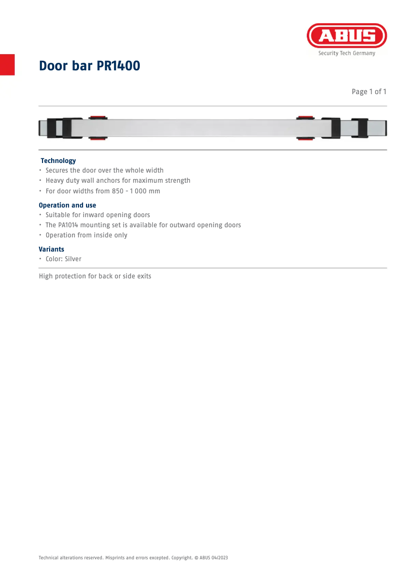 Imagen de la primera página del manual del dispositivo Bar