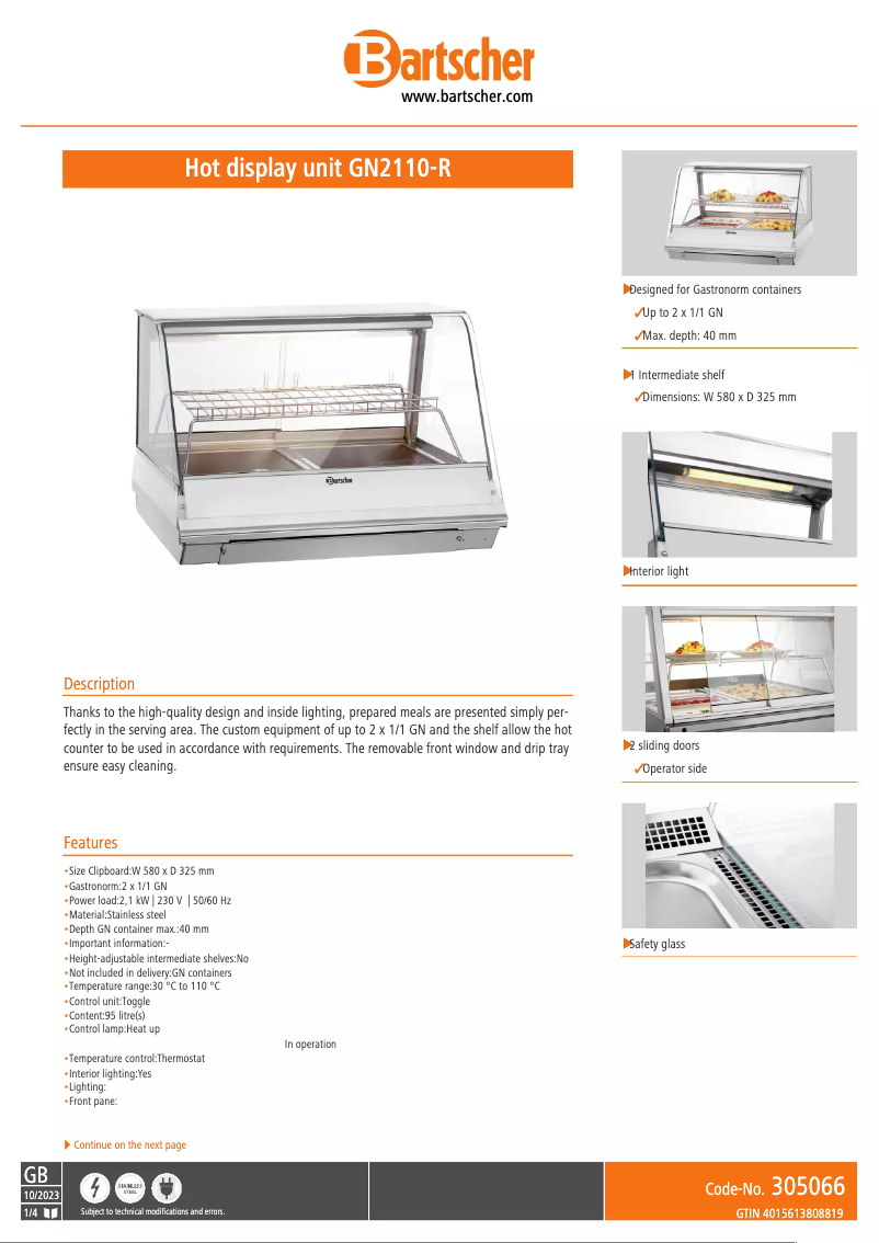 Página nº 1 - Ficha técnica Bartscher GN2110-R