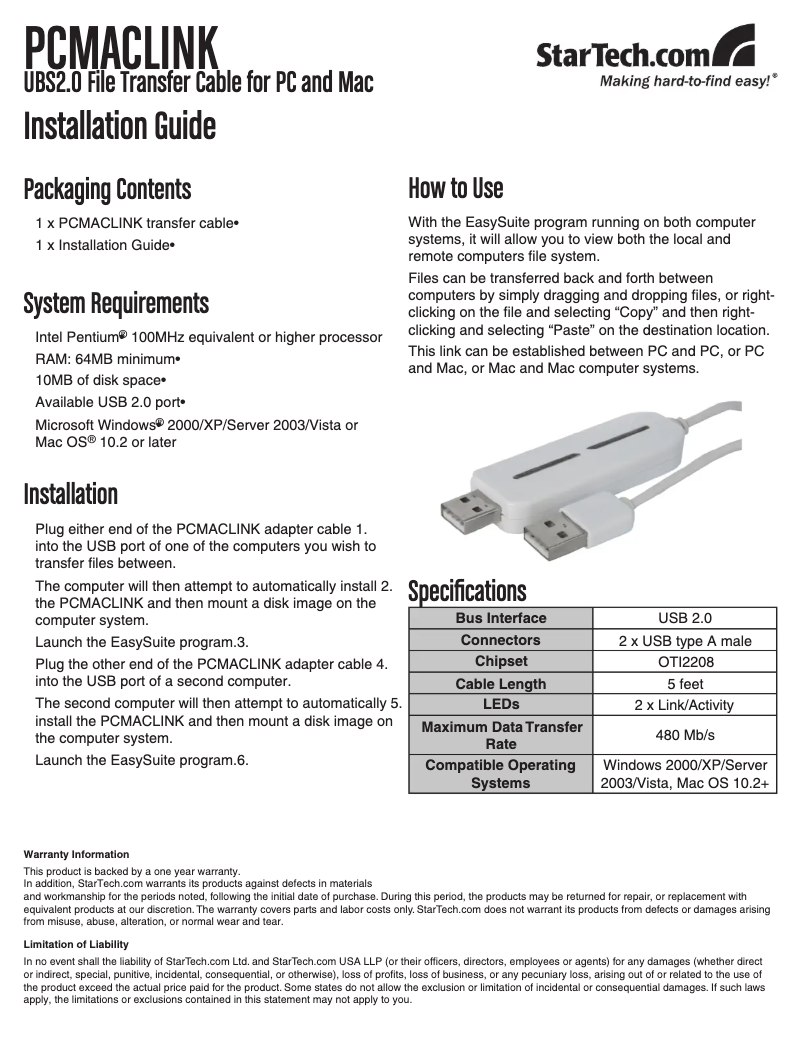 Página 1 del manual Manual de usuario StarTech.com PCMACLINK