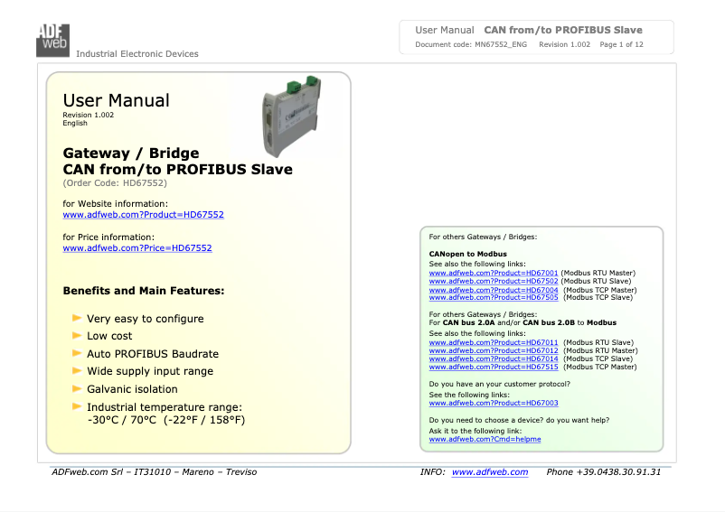 Imagen de la primera página del manual del dispositivo HD67552