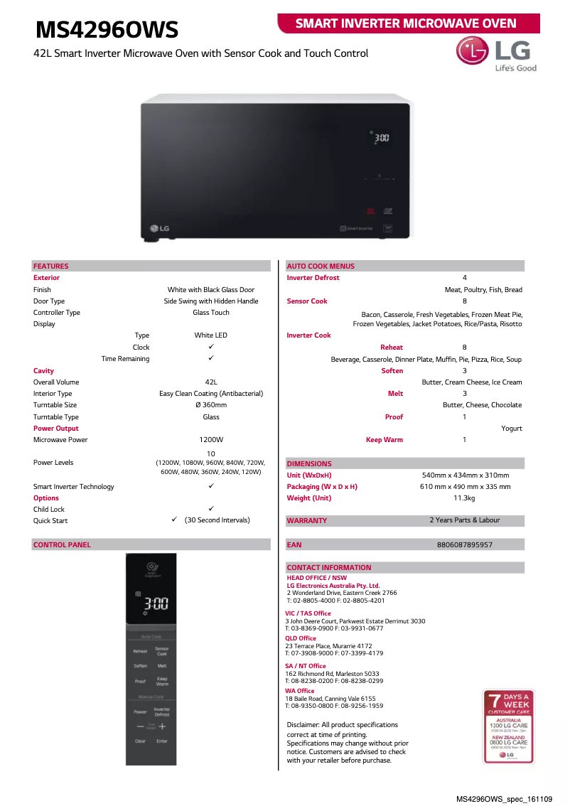 Página 1 del manual Ficha técnica LG MS4296OWS