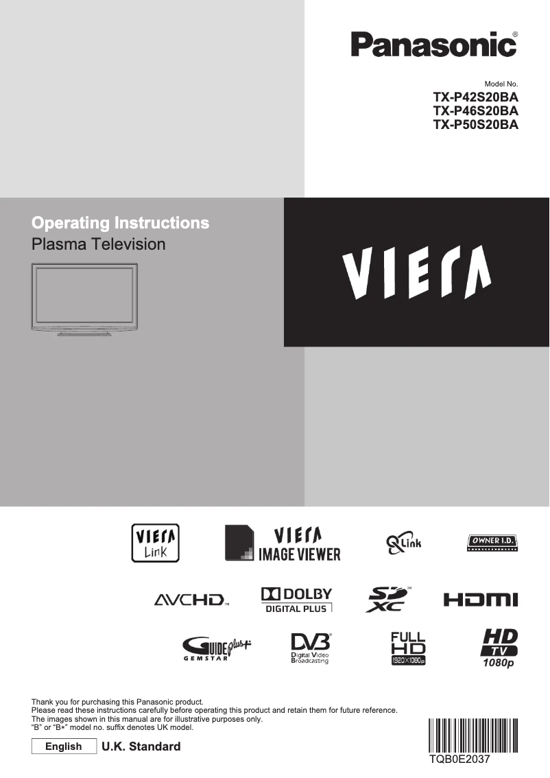 Imagen de la primera página del manual del dispositivo TX-P50S20BA