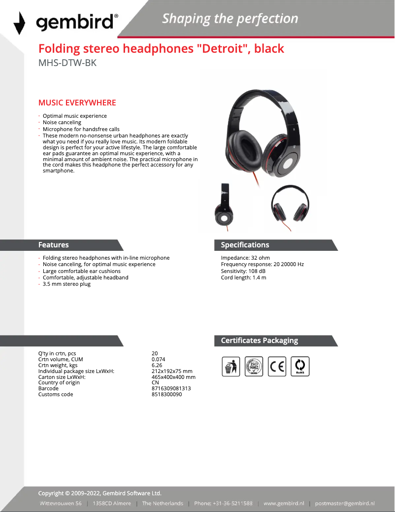 Imagen de la primera página del manual del dispositivo Detroit MHS-DTW-BK