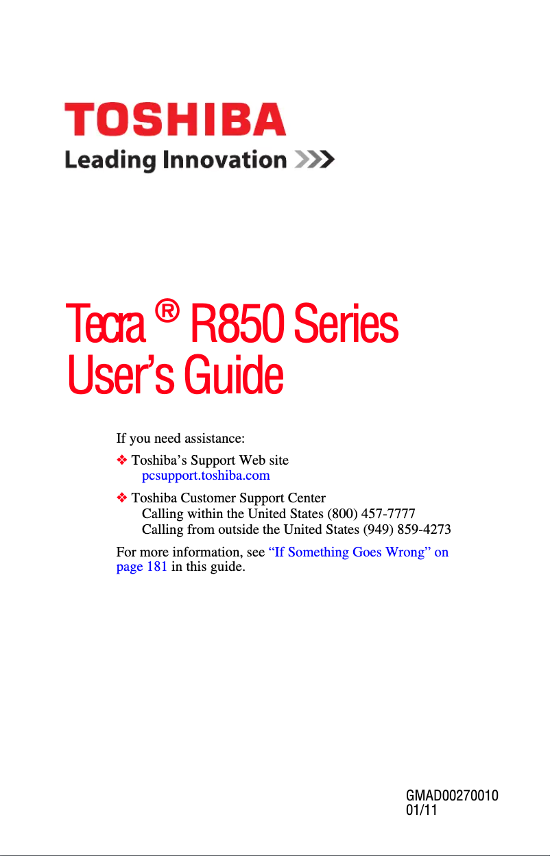 Página nº 1 - Manual de usuario Toshiba Tecra R850