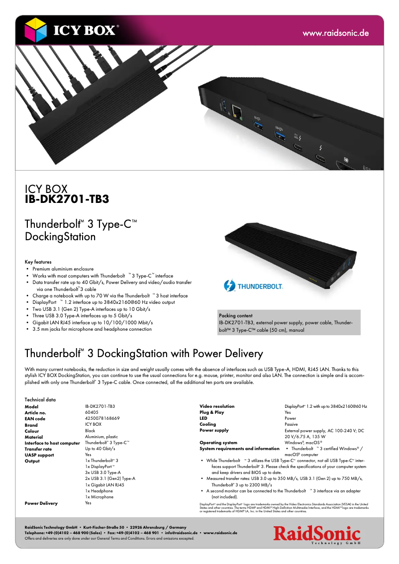 Página nº 1 - Ficha técnica Icy Box IB-DK2701-TB3