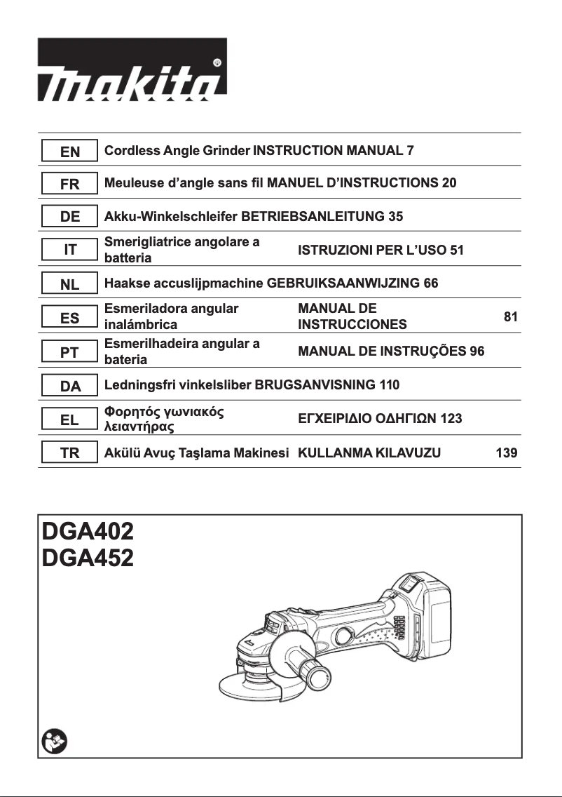 Página 1 del manual Manual de usuario Makita DGA452ZJ