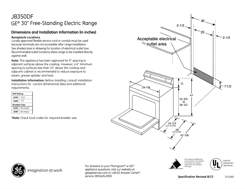 Imagen de la primera página del manual del dispositivo JB350DFWW