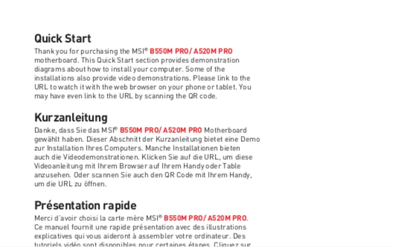 Imagen de la primera página del manual del dispositivo A520M Pro