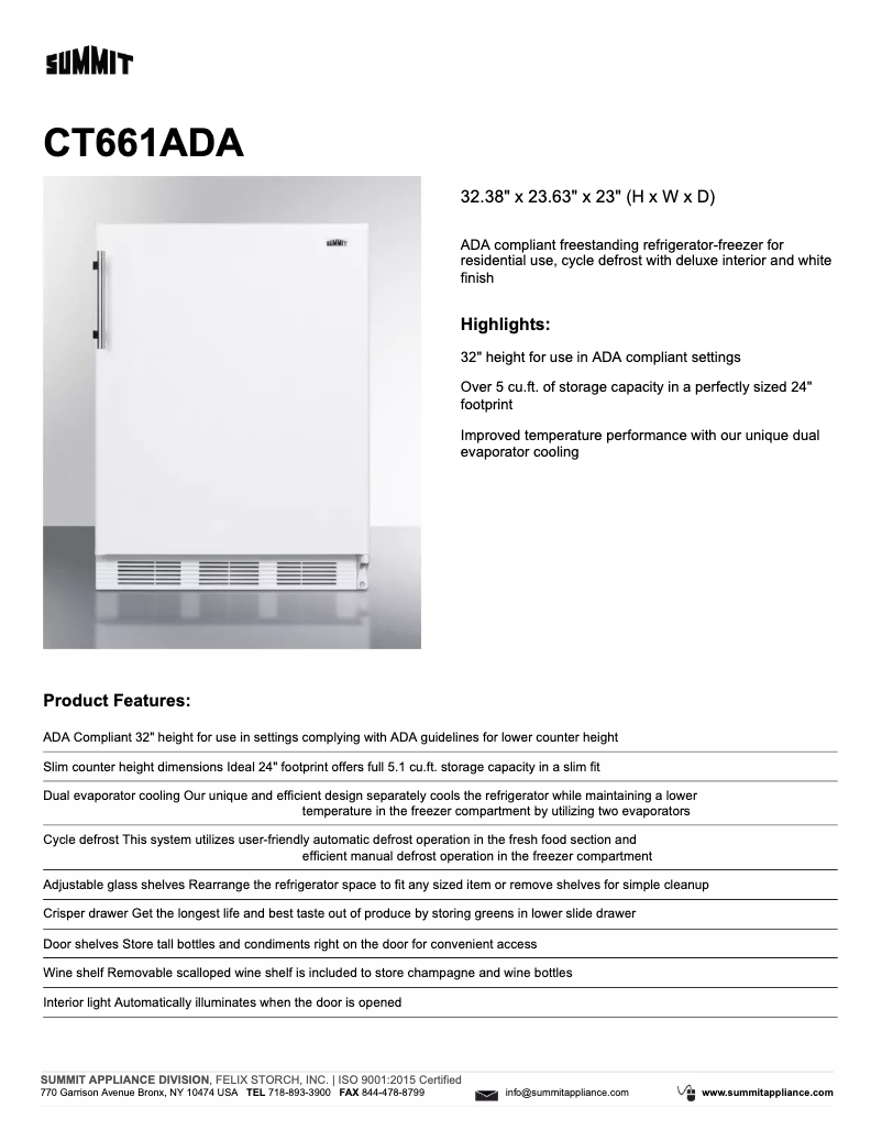 Página 1 del manual Ficha técnica Summit CT661ADA