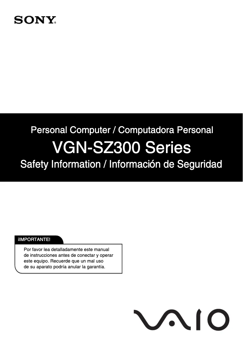 Página nº 1 - Instrucciones de seguridad Sony Vaio VGN-SZ330P