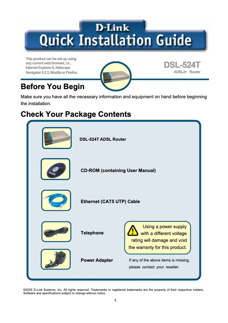 Imagen de la primera página del manual del dispositivo DSL-524T