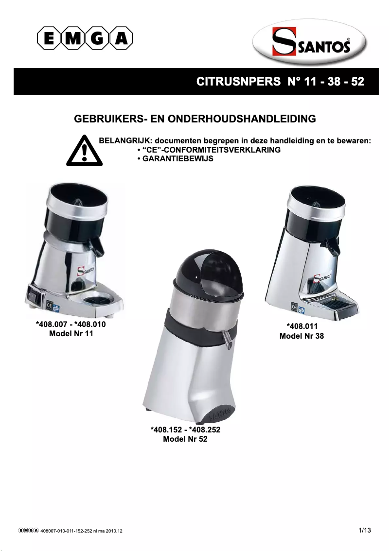 Imagen de la primera página del manual del dispositivo N° 52